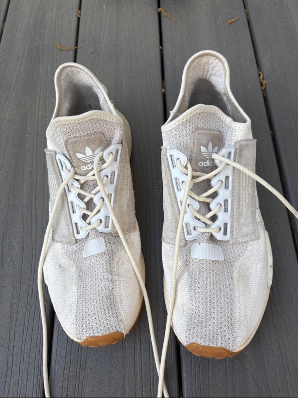 adidas Beige Knit and Suede Lace-Up Sneakers